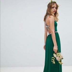 TFNC | petite green gown with embellished back